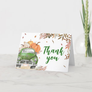 Green Fall Pumpkin Truck Baby Shower Letterpress Thank You Card