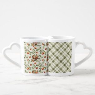 GREEN FALL PUMPKINS & RED APPLES WITH FLOWERS COFFEE MUG SET
