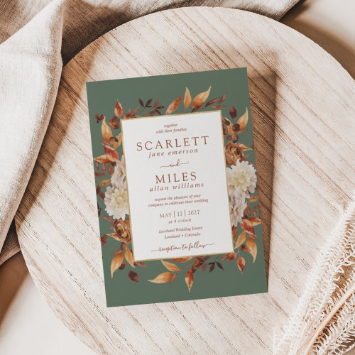 Green Fall Terracotta Watercolor Floral Wedding