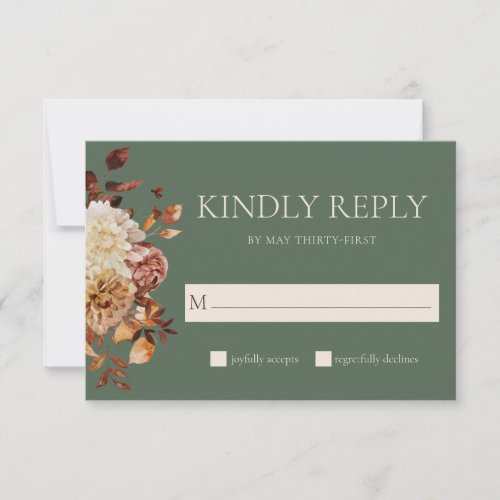 Green Fall Terracotta Watercolor Floral Wedding RSVP Card