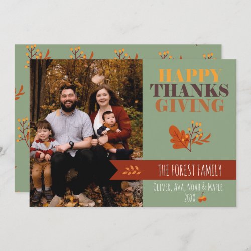 Green Fall Thanksgiving Photo Custom Holiday Card