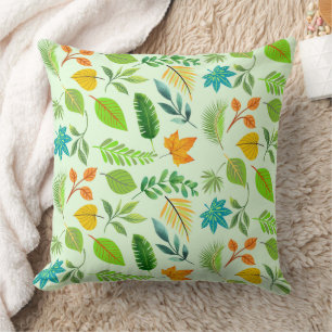 Green Falling Leaves - FarmHouse Botanical Garden Throw Pillow