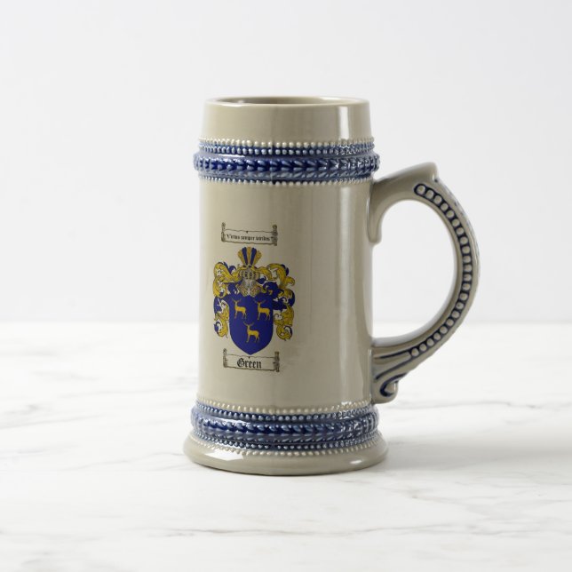GREEN FAMILY CREST -  GREEN COAT OF ARMS BEER STEIN (Right)