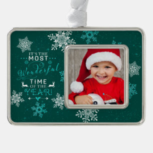 Green Family Photo Christmas Most Wonderful Time Ornament