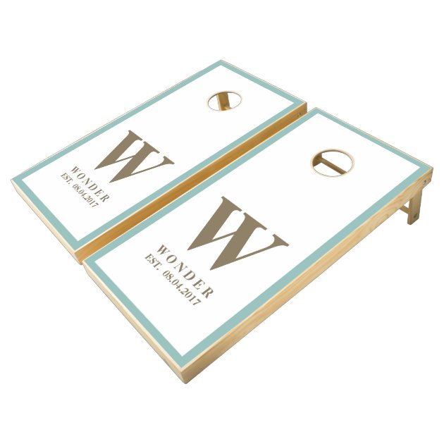 Green Family Wedding Newly Wed Monogram Funny Cornhole Set