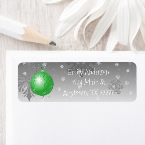 Green Fancy Christmas Ornament Address Label