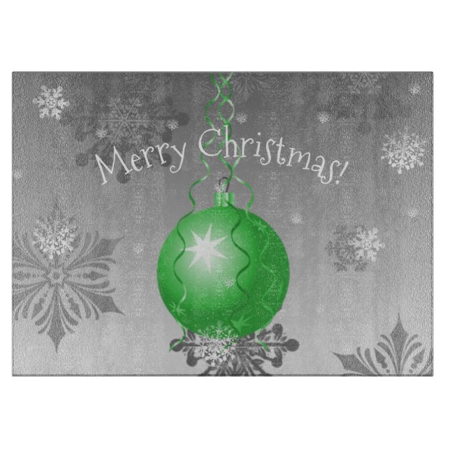Green Fancy Christmas Ornament Cutting Board (Front)