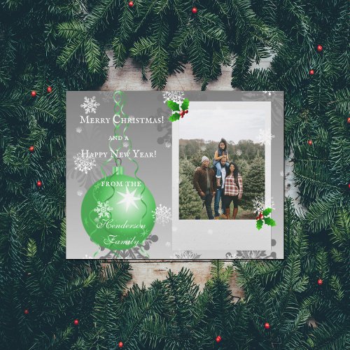 Green Fancy Christmas Ornament Holiday Photo Card