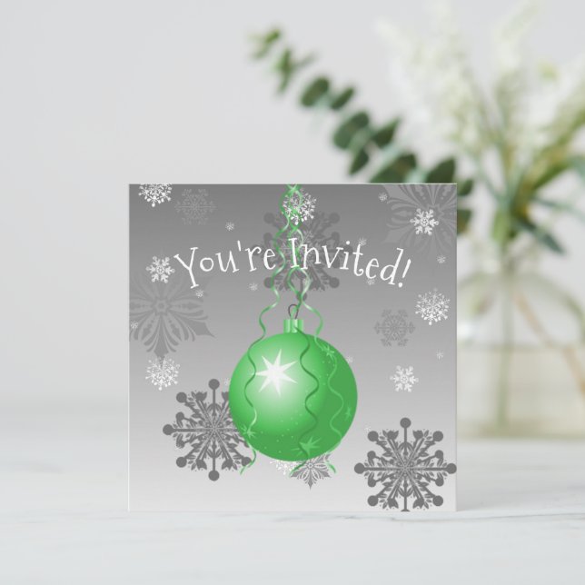 Green Fancy Christmas Ornament Invitation (Standing Front)