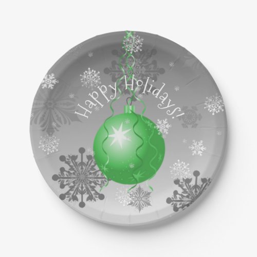 Green Fancy Christmas Ornament Paper Plate