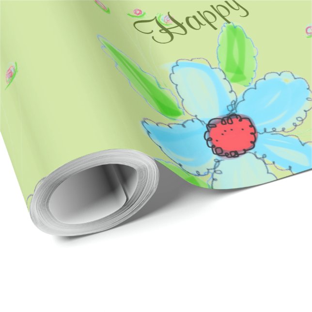Green Fancy Flowered Gift Wrap (Roll Corner)