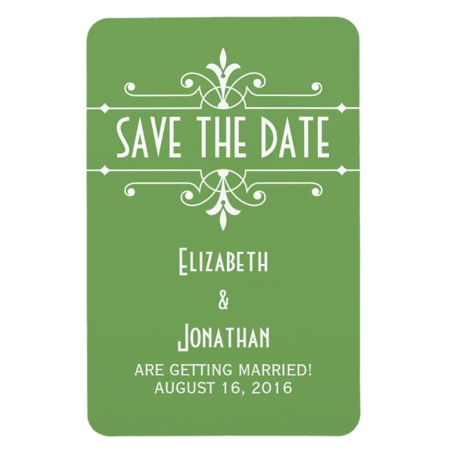Green Fancy Ornamental Save the Date Magnet (Vertical)