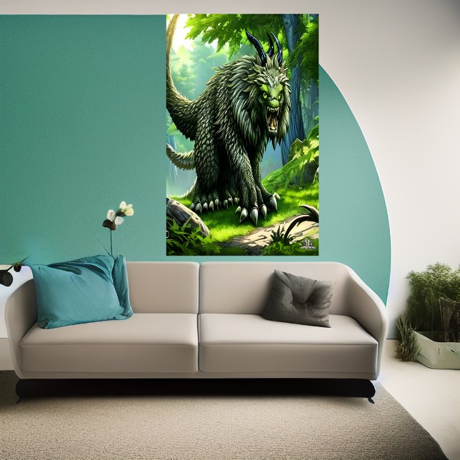 Green fantasy beast in the forest | AI Art Poster (Creator Uploaded)