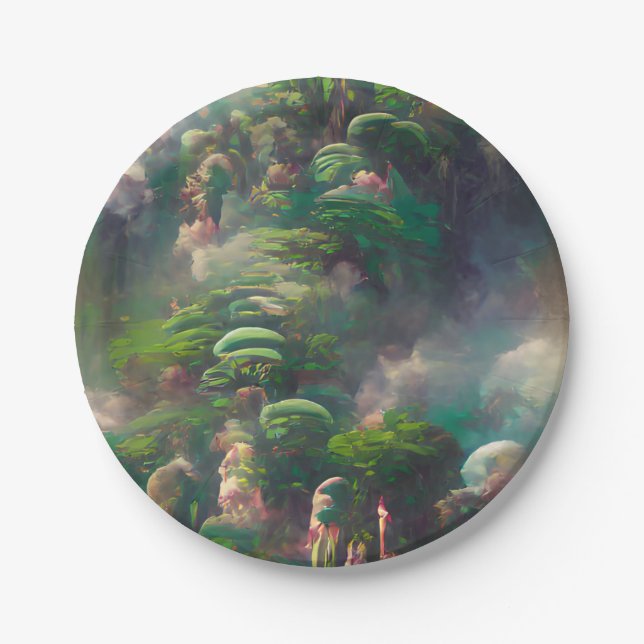 Green Fantasy Forest  Paper Plates (Front)