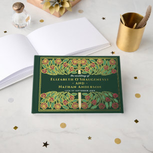 Green Fantasy Royal Medieval Floral Sword Wedding Foil Guest Book