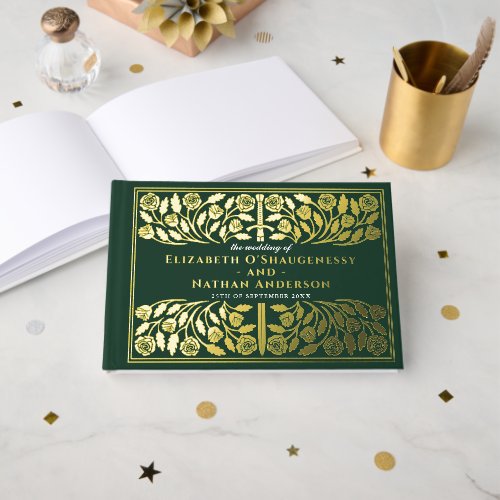 Green Fantasy Royal Medieval Sword Wedding Foil Guest Book