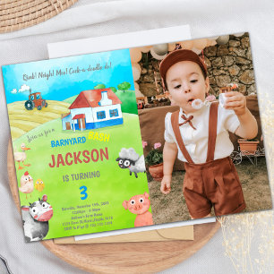 Green Farm Birthday Invitations with photo
