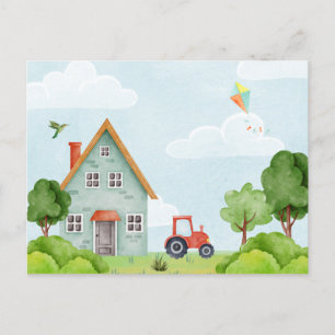 Green farm house  postcard