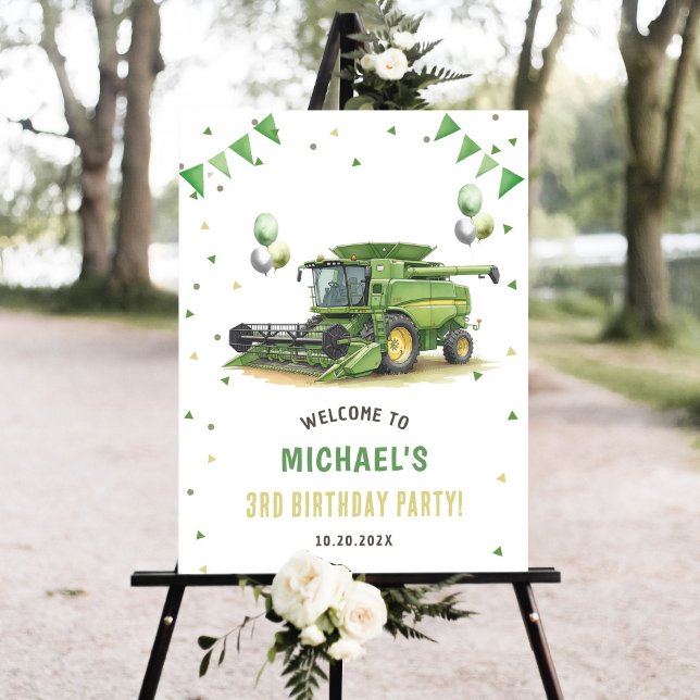 Green Farm Tractor 1st Birthday Party Welcome Sign (Creator Uploaded)