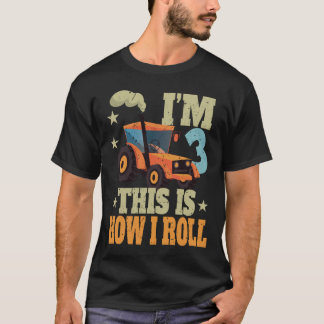 Green Farm Tractor 3rd Birthday Party Gift 3 Year  T-Shirt