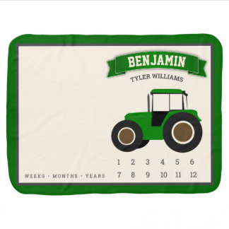 Green Farm Tractor Baby Boy Monthly Milestone Baby Blanket