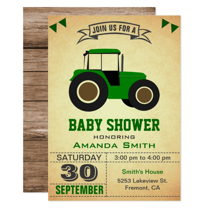 green farm tractor baby shower invitation  zazzle