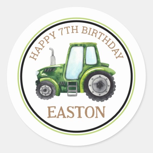 Green Farm Tractor Birthday Party Sticker