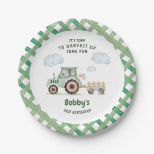 Green Farm Tractor Boys Any Age Birthday Paper Plates