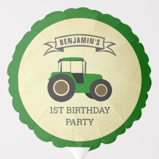 Green Farm Tractor Kids Birthday Party Balloon