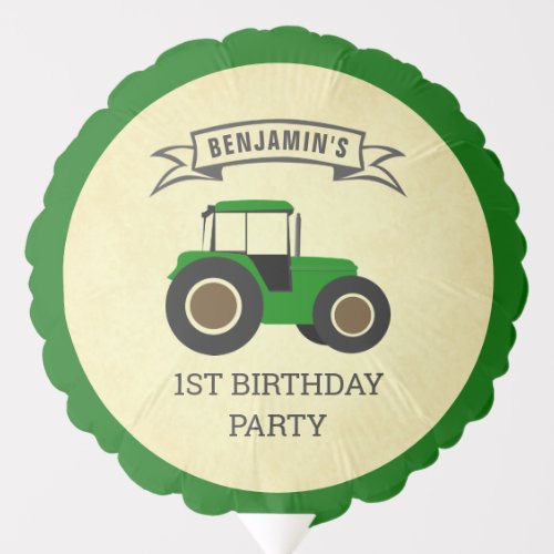 Green Farm Tractor Kids Birthday Party Balloon