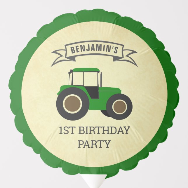 Green Farm Tractor Kids Birthday Party Balloon (Front)