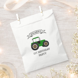 Green Farm Tractor Kids Birthday Party Favor Bag