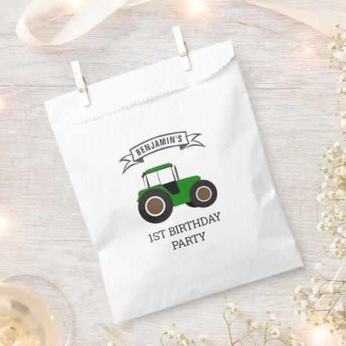 Green Farm Tractor Kids Birthday Party Favor Bag