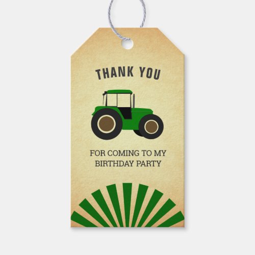 Green Farm Tractor Kids Birthday Party Gift Tags