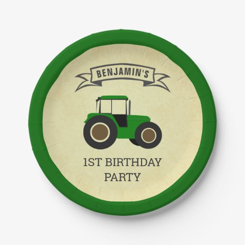 Green Farm Tractor Kids Birthday Party Paper Plates