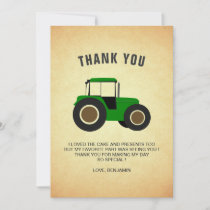 Green Farm Tractor Kids Birthday Party Thank You Card