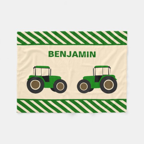 Green Farm Tractor Kids Fleece Blanket