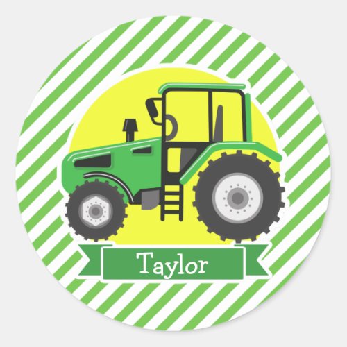 Green Farm Tractor with Yellow  Green  White Classic Round Sticker