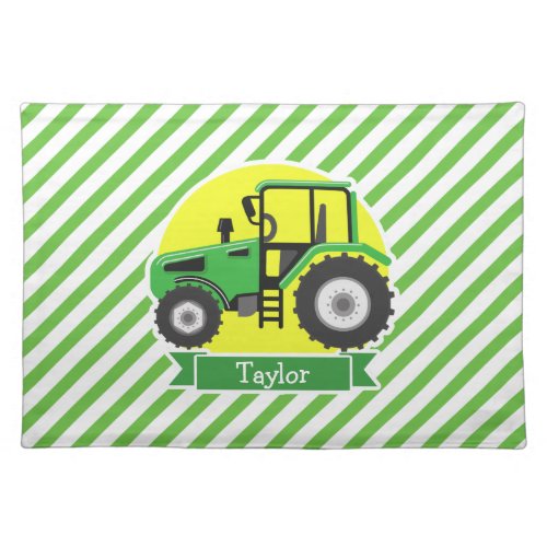 Green Farm Tractor with Yellow  Green  White Cloth Placemat