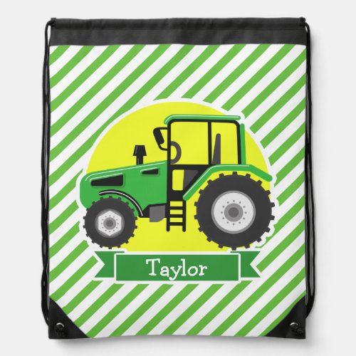 Green Farm Tractor with Yellow  Green  White Drawstring Bag