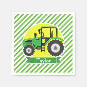 Green Farm Tractor with Yellow; Green & White Paper Napkins