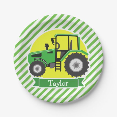 Green Farm Tractor with Yellow  Green  White Paper Plates