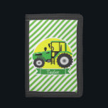 Green Farm Tractor with Yellow;  Green & White Trifold Wallet<br><div class="desc">Cool,  colorful kid's Green Farm Tractor with Yellow;  Green & White   pattern.  Perfect gift for baby,  toddler,  kids,  children,  teens,  or adults! Personalized the design by adding a child's name or custom text.  Visit our store,  Birthday Party House,  for more great customizable boy and girl products!</div>