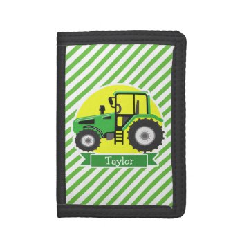 Green Farm Tractor With Yellow;  Green & White Trifold Wallet by Birthday_Party_House at Zazzle