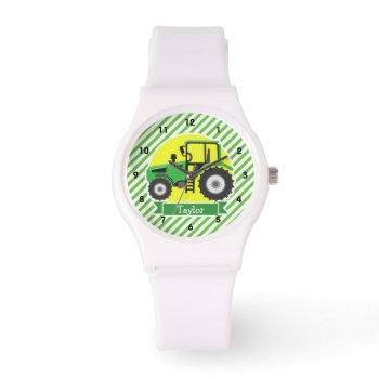 Green Farm Tractor With Yellow;  Green & White Watch by Birthday_Party_House at Zazzle