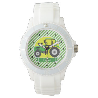 Green Farm Tractor with Yellow;  Green & White Wristwatch