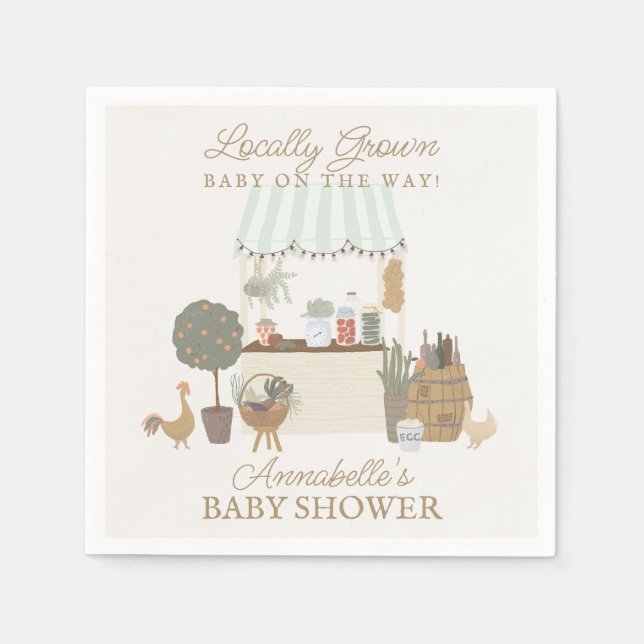 Green Farmers Market Farm Fresh Baby Shower Napkins (Front)