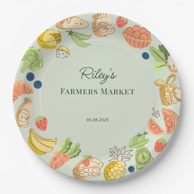 Green Farmers Market Farm Fresh Birthday Paper Plates (Front)