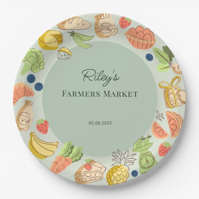 Green Farmers Market Farm Fresh Birthday Paper Plates (Front)