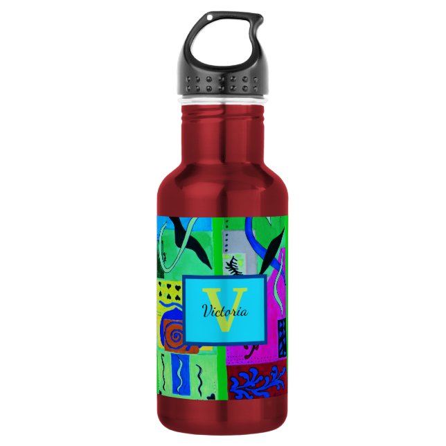 Green Fashion Abstract Inspiration From Matisse Stainless Steel Water Bottle (Front)